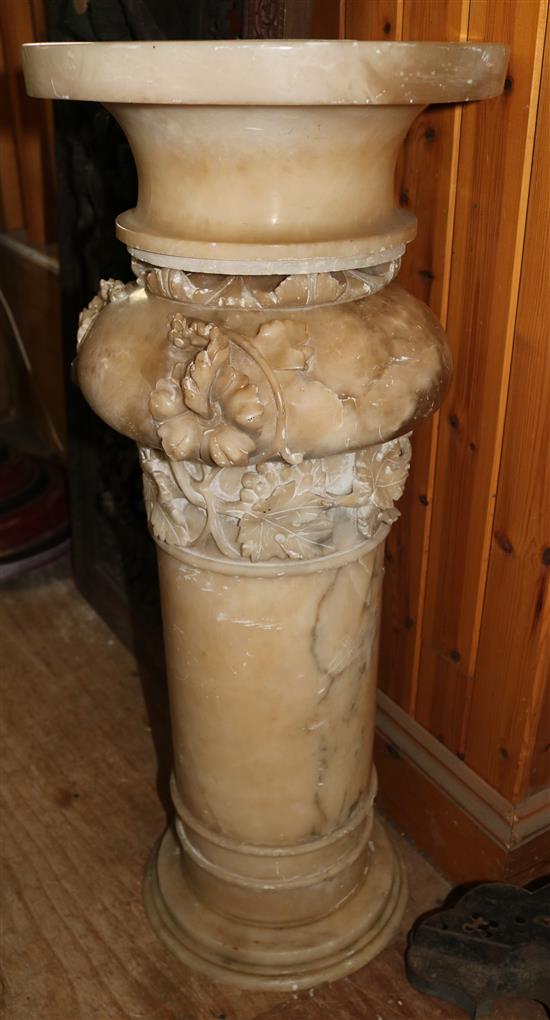 A Victorian cream alabaster jardiniere, on stand